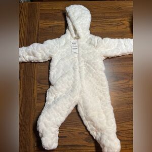 First impressions white fleece snowsuit NWT